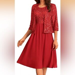 Grace Karin Red Two piece Formal Dress with Chiffon Jacket small/ 0220